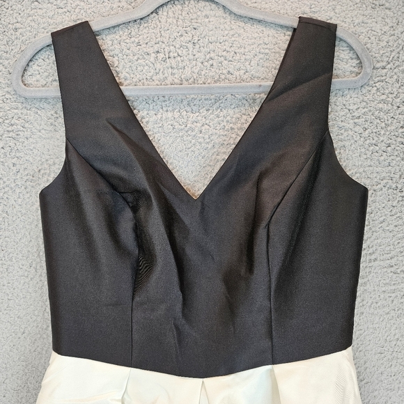 Alfred Sung Dress Womens Sz 10 Black & Ivory Satin Hi-lo Hem Pockets Formal - Picture 3 of 12